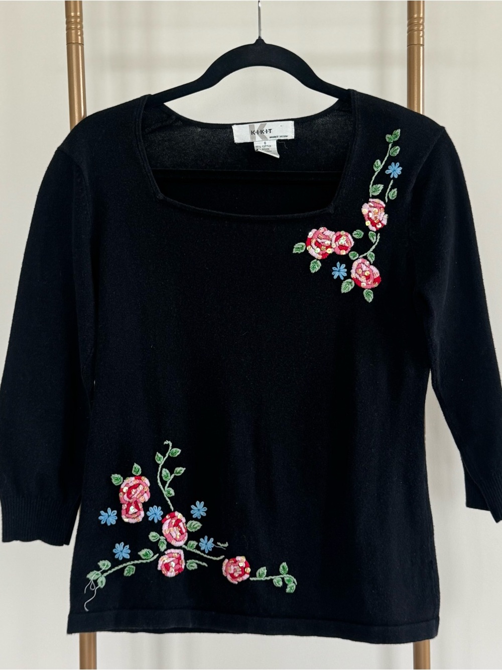 Kikit Black Floral Embroidered Sweater | Size Small